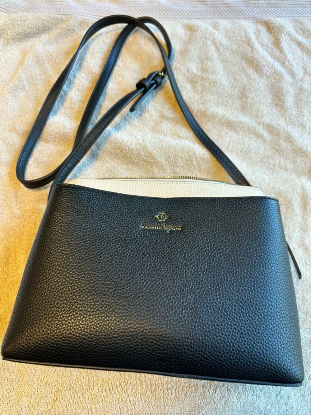 Nanette Laporte Ridley Dome Crossbody Zip Closure Adjustable Strap White/Black